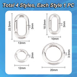 4Pcs 4 Styles 304 Stainless Steel Spring Gate Rings, Round & Oval, Stainless Steel Color, 12~22.5x10~13x2~3.5mm, 1pc/style