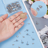 304 Stainless Steel Stud Earring Findings, with Loop and Eae Nut, Earring Posts, Round, Stainless Steel Color, 15x5mm, Hole: 1mm, Pin: 0.4mm, Stud Earring Findings: 50pcs/box, Ear Nuts: 50pcs/box