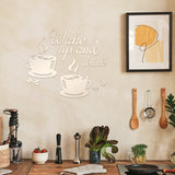 Custom Acrylic Wall Stickers, for Home Living Room Bedroom Decoration, Square with Coffee Pattern and Word Wake up and drink, Silver, 250x250mm, 2pcs/set