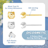 6 Pairs 2 Colors 925 Sterling Silver Post Stud Earring Findings, Prong Earring Setting, with 20Pcs Plastic Ear Nuts, Golden & Silver, Tray: 3.3mm, 4x4mm, Pin: 0.7mm, 3 Pair/color