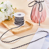 15.3~16M Polypropylene Fiber Wavy Fringe Trim Ribbon, Two Tone Wave Bending Lace Trim, for Clothes Sewing and Art Craft Decoration, with Spool, White, Black, 1/4 inch(8mm), about 15.3~16m/Roll