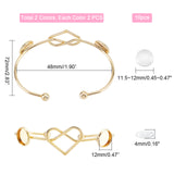4Pcs 2 Colors Iron Bangle Makings, with Brass Tray, Heart & Flat Round and 10Pcs Transparent Glass Cabochons, Platinum & Golden, Tray: 12mm, Inner Diameter: 1-7/8x2-7/8 inch(4.8x7.2cm)
