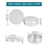 12Pcs 3 Style Aluminium Shallow Round Tins, Empty Tin Storage Containers, Silver, 68x25mm, 4pcs/style