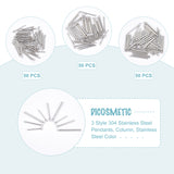 150Pcs 3 Style 304 Stainless Steel Pendants, Column, Stainless Steel Color, 50pcs/style