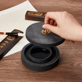 Moisture Retaining Ink Stones with Lid, Multi-Use Inkwell Dish, for Grinding Ink, Pen Holder, Calligraphy Supplies, with Cover, Flat Round, Antique Bronze & Golden, 12.5x3.6cm, Inner Diameter: 10.3cm