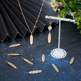 10Pcs Brass Pendants, Long-Lasting Plated, Feather, Real 18K Gold Plated, 33x6.5x1.5mm, Hole: 1.4mm