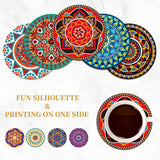 Composite Wood Board Cup Mats Set, Mandala Pattern Printed Coasters, Colorful, 100x5mm, 1pc/style, 9 style, 9pcs/set