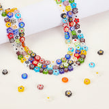 3 Strands 3 Style Handmade Millefiori Glass Bead Strands, Flower & Flat Round, Mixed Color, 4~8x2.5~3mm, Hole: 0.5~1mm, 1 strand/style