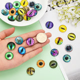 30Pcs 15 Style Luminous Glass Cabochons, Half Round with Eye, Mixed Color, 20x6mm, 2pcs/style