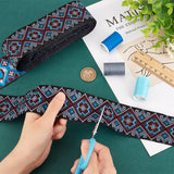 7M Ethnic Style Embroidery Polyester Ribbons, Jacquard Ribbon, Tyrolean Ribbon, Garment Accessories, Flower Pattern, Deep Sky Blue, 1-7/8 inch(49mm), about 7.66 Yards(7m)/Pc