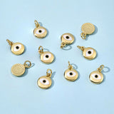 Brass Enamel Charms, with Jump Rings, Long-Lasting Plated, Flat Round with Evil Eye, Real 18K Gold Plated, 12.5x10x2mm, Hole: 3mm, 10pcs/box