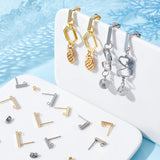 40Pcs 4 Style 304 Stainless Steel Stud Earring Findings, with 40Pcs Stainless Steel Ear Nuts, Vertical Bar with Loop, Golden & Stainless Steel Color, 10~15.5x2x2mm, Hole: 1.5~1.8mm, Pin: 0.8mm, 10Pcs/style