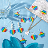 12Pcs 2 Style Striped Plastic Rainbow Heart & Star Charm Locking Stitch Markers, Silver Tone Brass Clasp Locking Stitch Marker, Colorful, 3.9~4.4cm, 6pcs/style