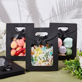 Rectangle Kraft Paper Gift Bags, with Bowknot and Clear Window, Black, 16x6.2x15.5cm