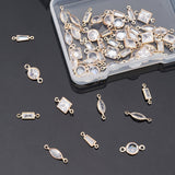 60Pcs 6 Style Brass Micro Pave Clear Cubic Zirconia Link Connectors, Horse Eye & Squar & Trapezoid & Round & Oval, Light Gold, 11~14x3.5~6.5x1.5~3mm, Hole: 0.9~1mm, 10pcs/style