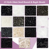 15 Style Glass Seed Round & Bugle Beads, Opaque & Transparent, 2~12mm, Hole: 0.5~1mm