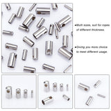40Pcs 4 Style 304 Stainless Steel Cord Ends, End Caps, Stainless Steel Color, 7~10x1.8~5mm, Hole: 1~2.5mm, Inner Diameter: 1~4.1mm, 10pcs/style