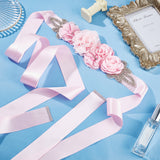 Rhinestone Flower with ABS Imitation Pearl Bridal Belt, Polyester Ribbon Wedding Sash for Wedding Dress Garment Accessories, Pink, 106-1/4 inch(270cm)