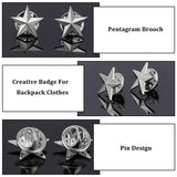 24Pcs Pentagram Alloy Brooch, Creative Badge for Backpack Clothes, Platinum, 15mm, Pin: 1.1mm