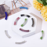 16Pcs 8 Style Brass Rhinestone & Polymer Clay Rhinestone Curved Tube Beads, Mixed Color, 45~47x9mm, Hole: 4mm, 2Pcs/style