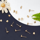 100Pcs 304 Stainless Steel Stud Earring Findings, Ball Stud Earring Post, with Horizontal Loop and Ear Nut, Golden, 15x7mm, Hole: 1.7mm, Pin: 0.8mm
