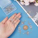 12Pcs 2 Style 201 & 304 Stainless Steel Pendant, Hollow Charms, Laser Cut, Sword & Sword with Snake, Stainless Steel Color, 47~54.5x21~25x1~1.5mm, Hole: 1.4~1.6mm, 6pcs/style