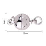 Round Brass Magnetic Clasps with Loops, Nickel Free, Platinum, 14x8mm, Hole: 2mm