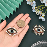 2Pcs Colorful Rhinestone Eye Safety Pin Brooch, Alloy Badge for Backpack Clothes, Light Gold, 33x40.5x12mm