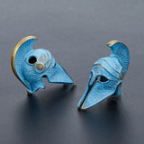 2Pcs Tibetan Style Alloy European Beads, Large Hole Beads, Helmet, Blue, 33.5x13x19.5mm, Hole: 4mm