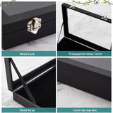 Wood Pin Display Case, Badge Presentation Box, with Velvet & PU Leather Cover, Iron Latch Lock, Glass Clear Window, Black, 230x180x32mm