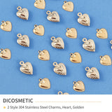 120Pcs 2 Style 304 Stainless Steel Charms, Heart, Golden, 10~12x8~9x0.8~3mm, Hole: 1mm, 60pcs/style