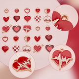 78Pcs 13 Style Light Gold Plated Alloy Pendants, with Enamel, Heart, Red, 12~21x10.5~23.5x1.5~3mm, Hole: 1.6~2.5mm, 6pcs/style