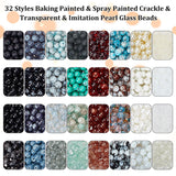 1920Pcs 32 Styles Baking Painted & Spray Painted Crackle & Transparent & Imitation Pearl Glass Beads, Round, Mixed Color, 6~6.5mm, Hole: 1~1.6mm, 60Pcs/style