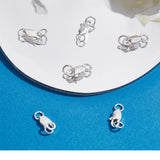 6 Set 925 Sterling Silver Lobster Claw Clasps, with Jump Rings, Rectangle, Silver, 12mm, Hole: 2.5mm
