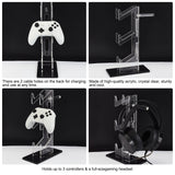 3-Tier Transparent Acrylic Game Controller Display Stand Holders, Controllers & Full-Size Gaming Headset Desktop Organizer Stands with Black Base, Clear, Finish Product: 11x6.5x33cm, about 9pcs/set