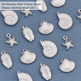 16Pcs 4 Style 304 Stainless Steel Pendants, Mixed Shapes, Stainless Steel Color, 4pcs/style