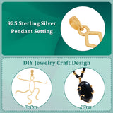 1Pc 925 Sterling Silver 5 Claw Prongs Pendant Blank Oval Shape Cabochon Settings, Easy Mount Claw Settings, for Irregular Inlaid Amber Beeswax, with 925 Stamp, Matte Gold Color, 45.5x48x1mm, Hole: 3x5mm