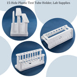 15-Hole Plastic Test Tube Holder, Lab Supplies, White, 218x85x106mm