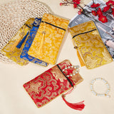 12Pcs 4 Colors Ethnic Style Brocade Sutra Book Zipper Pouch, Double-layer Thickened Scripture Storage Tassel Bags, Rectangle with Floral Pattern, Mixed Color, 20.5x11x0.4cm, 3pcs/color