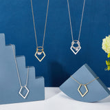 4pcs 2 colors Zinc Alloy Rhombus Pendant Necklace with Steel Cable Chains, Ring Holder Ring Keeper Necklaces, Mixed Color, 18.11 inch(46cm), 2Pc/color