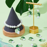 20Pcs Alloy Enamel Pendants, Platinum, Leaf Potted Charm, Light Green, 25.5x19.5x1.5mm, Hole: 2mm, 20pcs/box