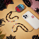 ABS Plastic Beaded Mobile Phone Lanyard Wrist Strap, Cute Phone Charm Letter LOVE Phone Anti-Lost Chain for Women Girls, Black, 24cm