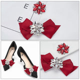 4Pcs 2 Style Glass Rhinestone Shoe Decorations, Detachable Bowknot Polyester Ribbon Shoe Decoration & Platinum Alloy Shoe Buckle Clips, Dark Red, 32~52x34~100x10~17mm, 2pcs/style