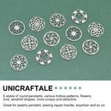 24Pcs 6 Style 201 Stainless Steel Pendants, Ring with Flower, Stainless Steel Color, 21x20x1mm, Hole: 1.2mm, 4pcs/style
