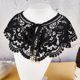 1Pc Detachable Polyester Lace Collars, with Alloy & Plastic Imitation Pearl Charms, Clothes Sewing Applique Edge, DIY Garment Accessories, Black, 1400x146x1mm