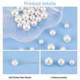 30Pcs 3 Sizes Shell Pearl Beads, Half Drilled Beads, Polished, Round, White, 6~10mm, Hole: 1~1.2mm, 10pcs/size