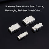 8 Sets 4 Style 304 Stainless Steel Watch Band Clasps, Rectangle, Stainless Steel Color, 25.5~26x9.5~17.5x7~9mm, 2 sets/style