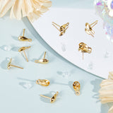 100Pcs 304 Stainless Steel Stud Earring Findings, with Horizontal Loop, Teardrop, with 100Pcs Plastic Ear Nuts, Golden, 10x5mm, Hole: 1.2mm, Pin: 0.8mm