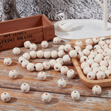 100Pcs Maple Wood European Beads, Printed, Large Hole Beads, Undyed, Round with Shy Expression, Blanched Almond, 17~18mm, Hole: 5mm