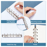 Steel 6 Ring Loose Leaf Book Binder Hinged Clamp, with Screws, Stainless Steel Color, 131x20.5x23.5mm, Hole: 4mm